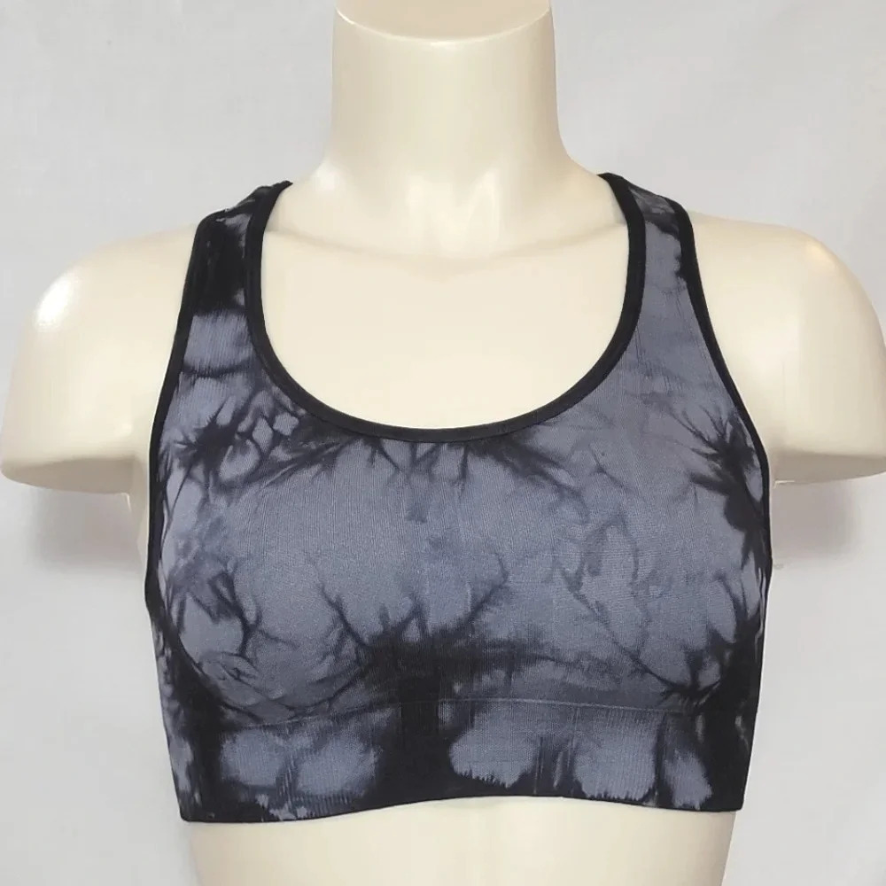 SMALL Champion C9 N9659 Womens Seamless Racerback Sports Bra Gray‎ Black Tie Dye